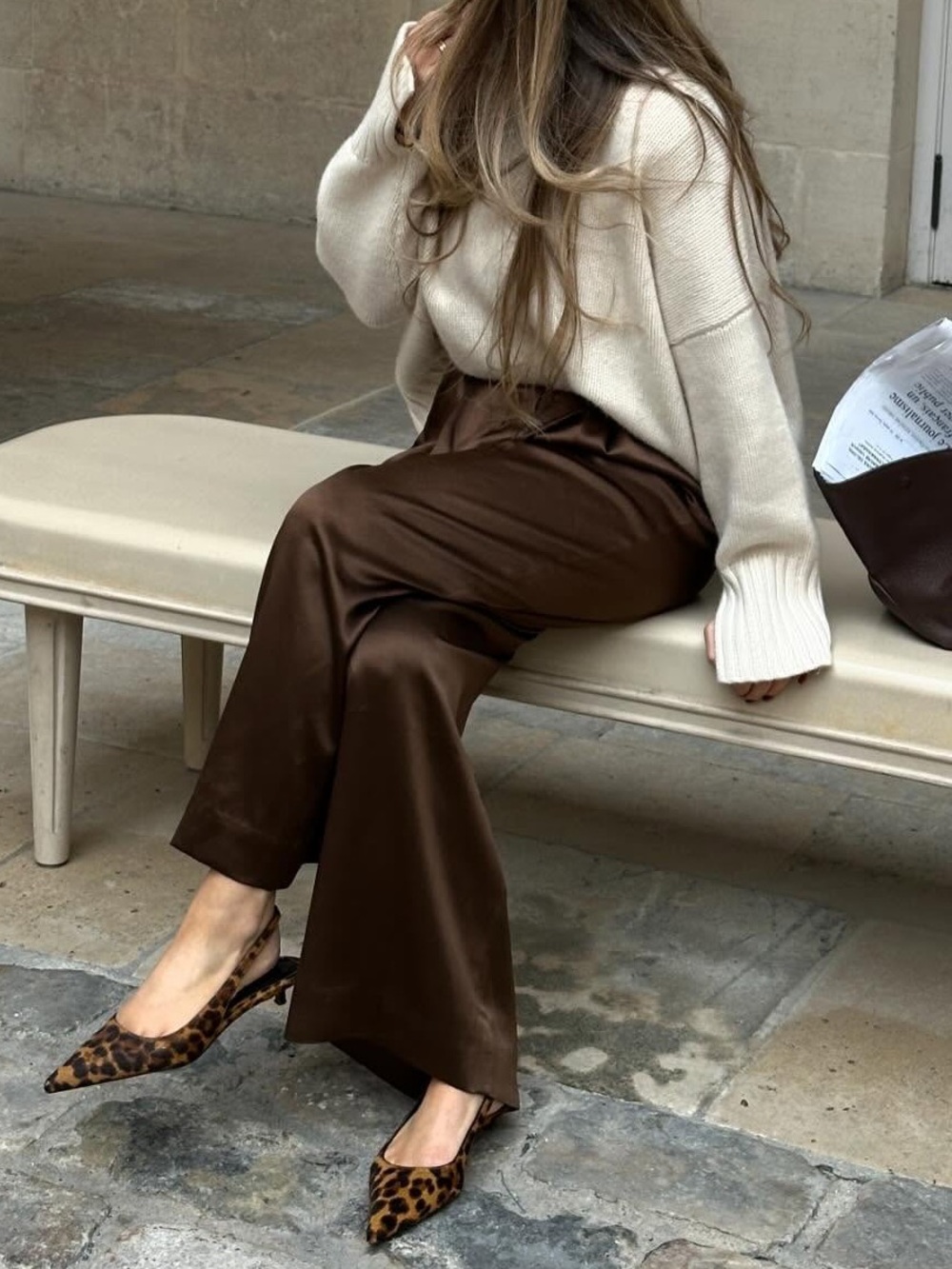 Wide Leg Brown Silk Pants - Picture 7 of 7